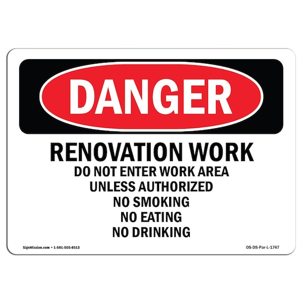 Sign, 3.5" H, 5" W, Renovation Work Area, Landscape, DS-D-35-L-1747-10PK